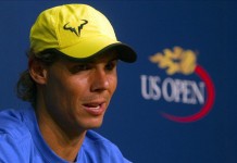 El tenista español Rafael Nadal habla durante una rueda de prensa ofrecida para promocionar el Abierto de Estados Unidos, que inicia mañana, en el estadio de Flashing Medows en Nueva York (EE.UU.). EFE/Archivo