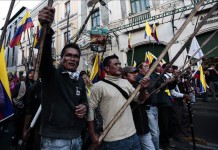 Manifestantes marchan en demanda de la libertad para los detenidos durante las últimas protestas, este 19 de agosto de 2015, en Quito (Pichincha). EFE